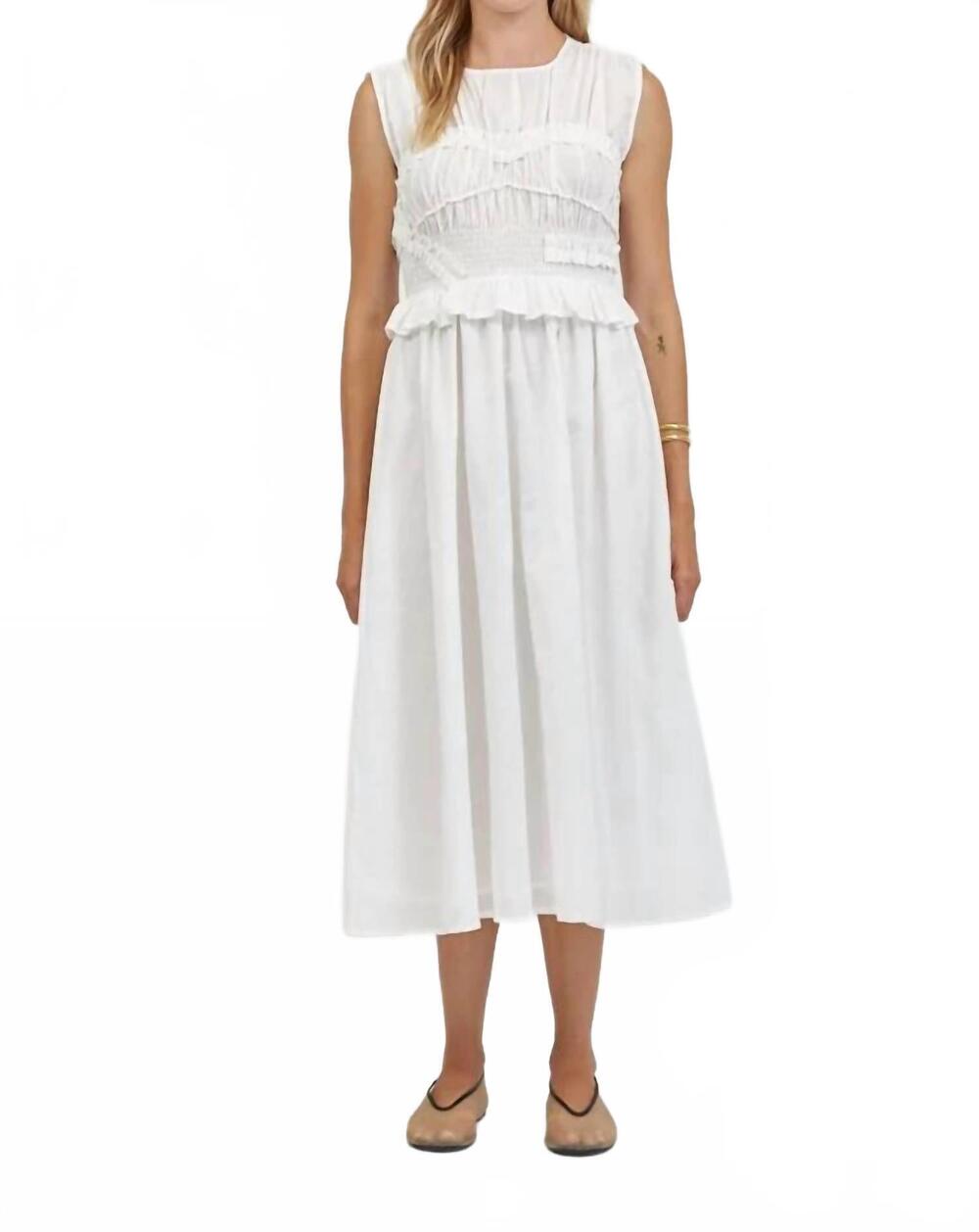 NEW A.REN jeanie smocked midi dress in off white